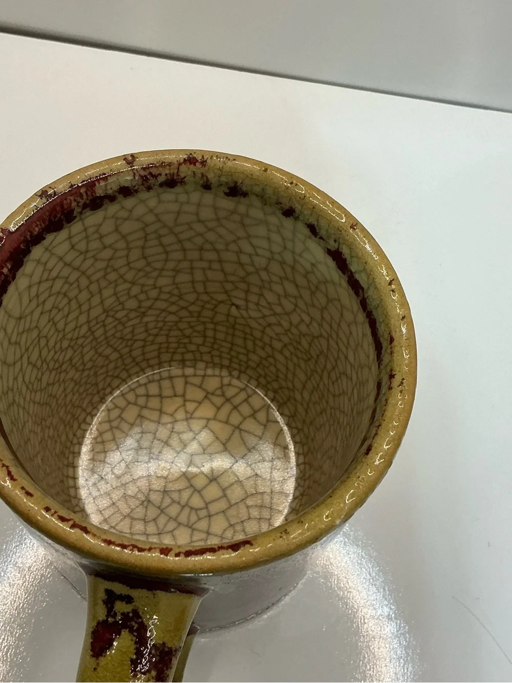 Pier 1 Crackle Collection Rustic Red Green Ceramic Coffee Mug Cup